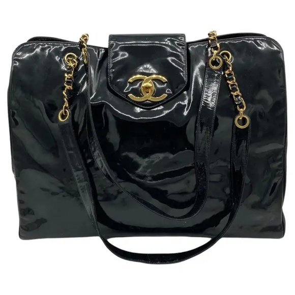 Vintage Chanel Black Patent XL Weekender Super Model Tote - Picture 1 of 16